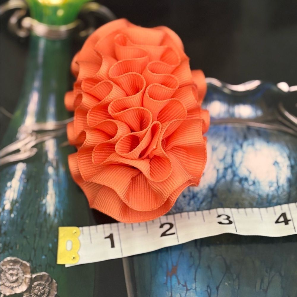 Vintage Hair Accessory Clip Barrette Orange Ruffle Ribbon 1980s 1990s - Picture 4 of 8